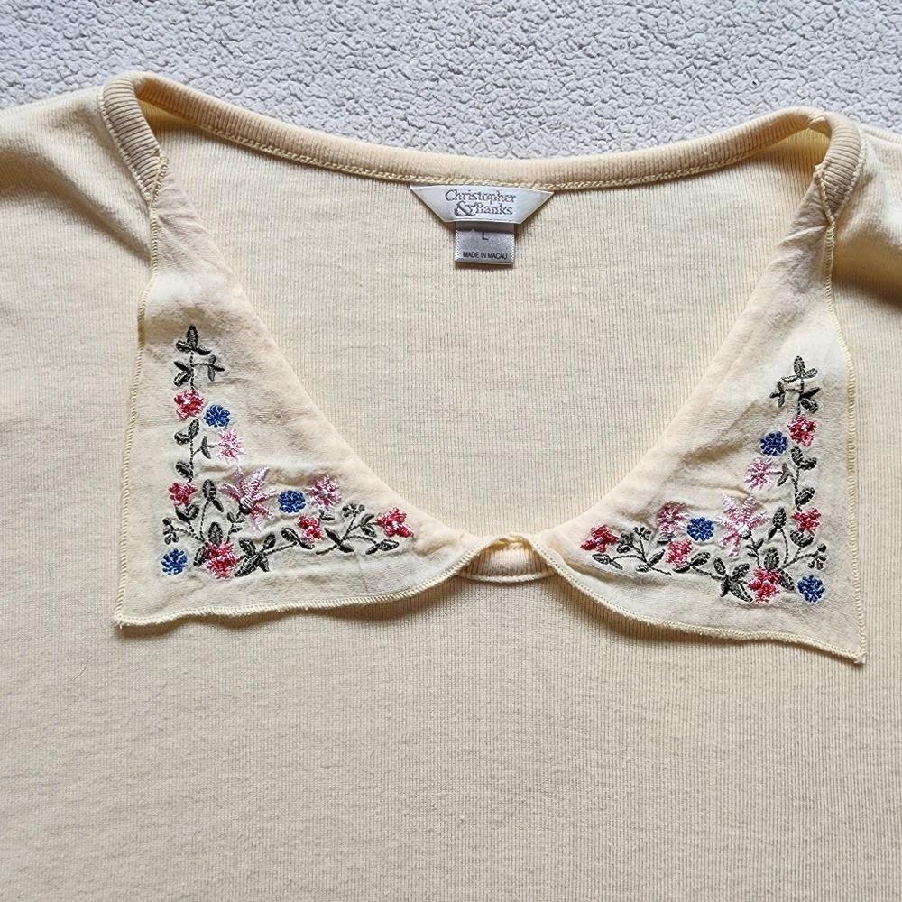 Floral Embroidered Collar Butter Yellow Shirt